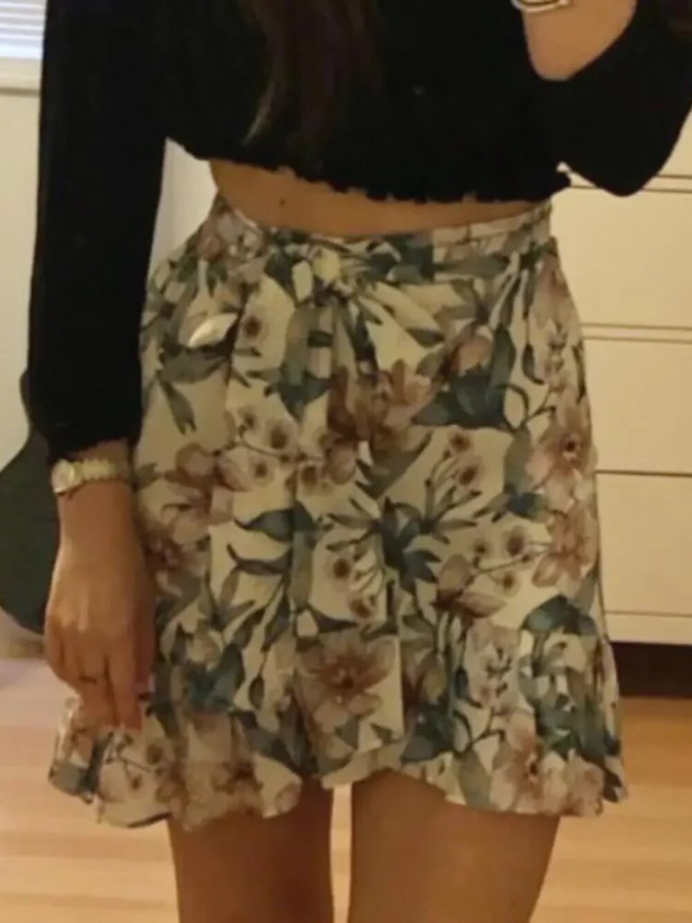 J.O.A. Ruffle Floral Mini Skirt